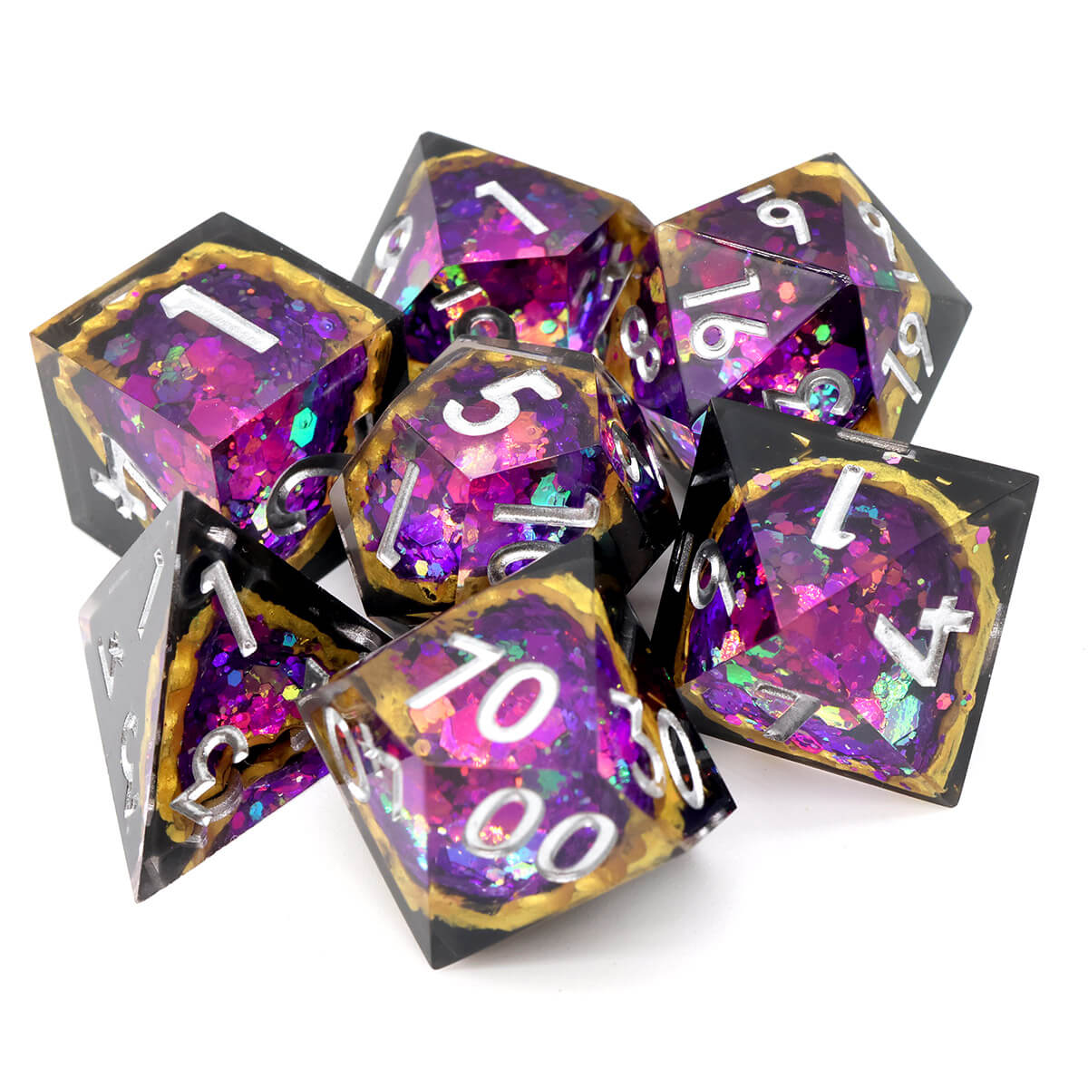 Sharp Edge 7-Piece Purple Geode DND Dice Set - Dice of Dragons