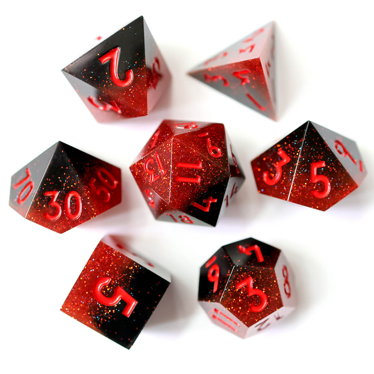 Sharp Edge 7-Piece Scarlet Magic DND Dice Set - Dice of Dragons