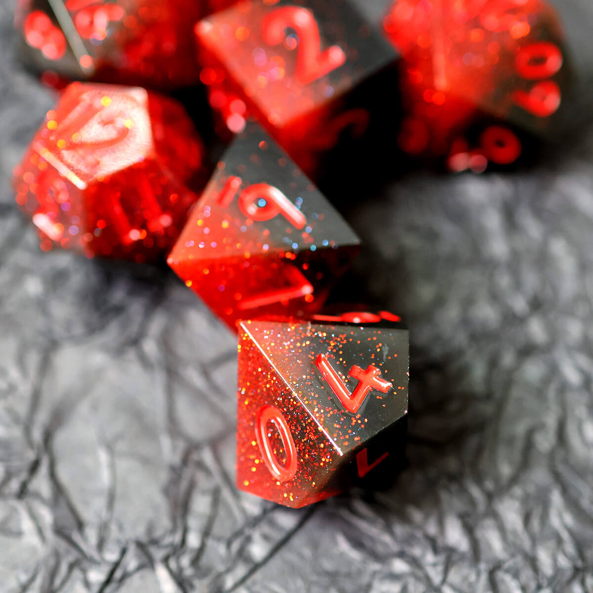 Sharp Edge 7-Piece Scarlet Magic DND Dice Set - Dice of Dragons