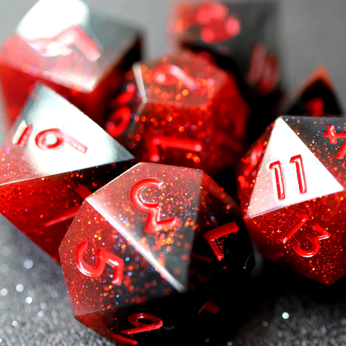 Sharp Edge 7-Piece Scarlet Magic DND Dice Set - Dice of Dragons