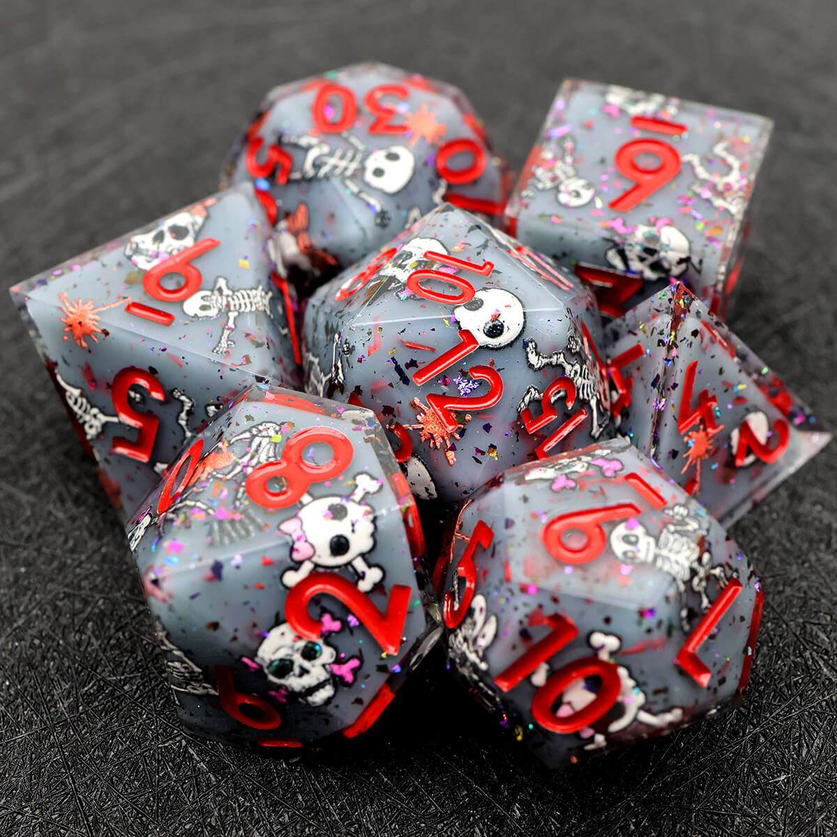 Sharp Edge 7-Piece Skull DND Dice Set - Dice of Dragons