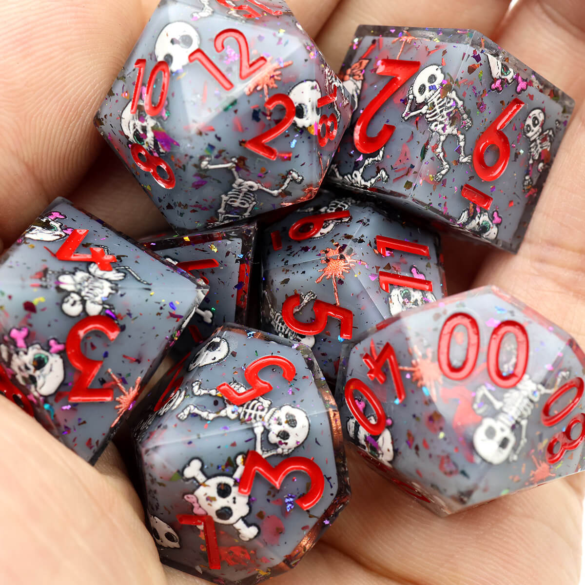 Sharp Edge 7-Piece Skull DND Dice Set - Dice of Dragons