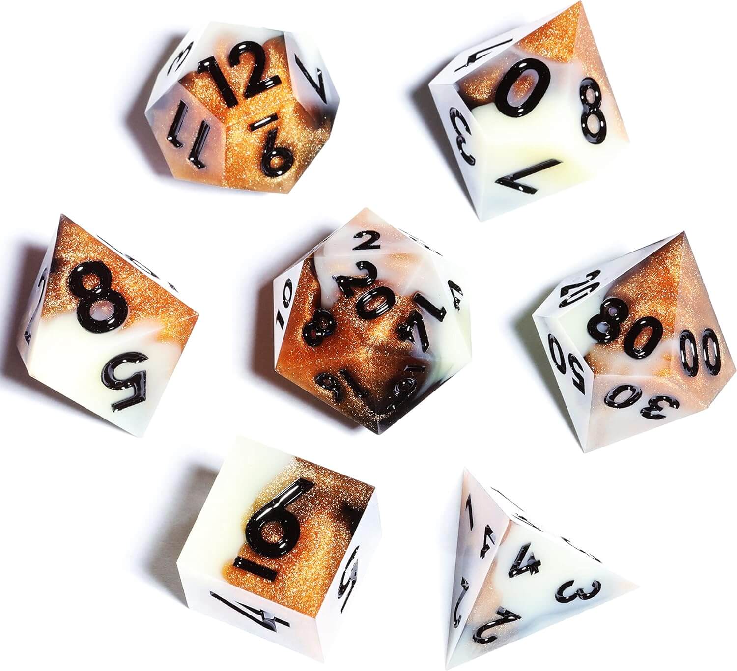 Sharp Edge Amber Polyhedral Resin 7-Piece D&D Dice Set - Dice of Dragons