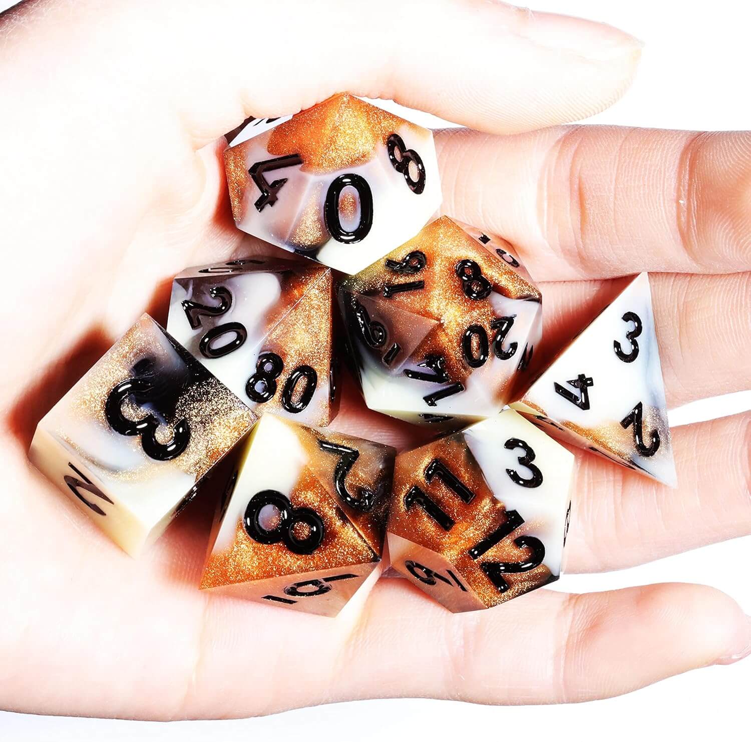 Sharp Edge Amber Polyhedral Resin 7-Piece D&D Dice Set - Dice of Dragons