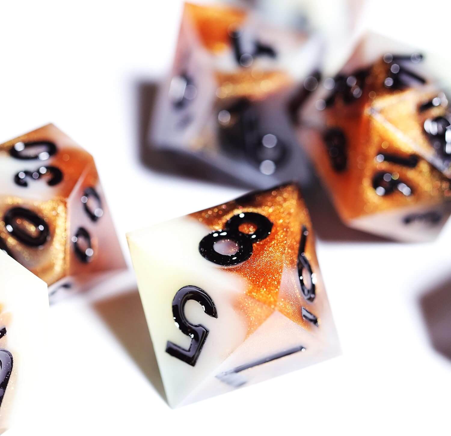 Sharp Edge Amber Polyhedral Resin 7-Piece D&D Dice Set - Dice of Dragons