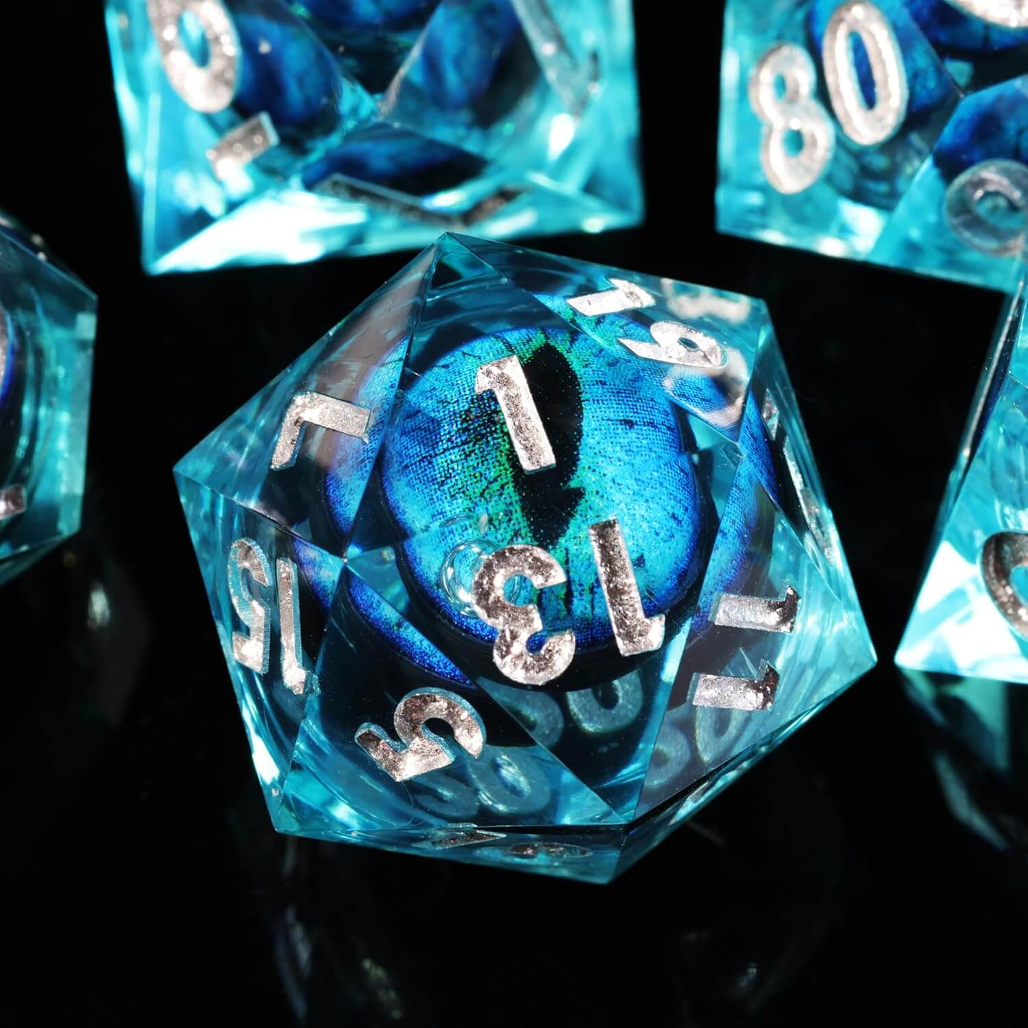 Sharp Edge Blue Dragon Eye Polyhedral Resin 7-Piece D&D Dice Set - Dice of Dragons