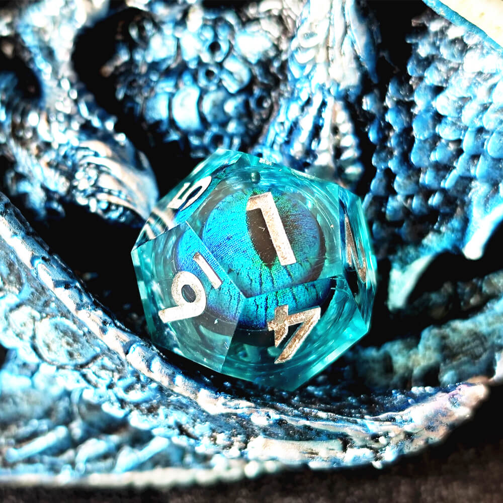 Sharp Edge Blue Dragon Eye Polyhedral Resin 7-Piece D&D Dice Set - Dice of Dragons