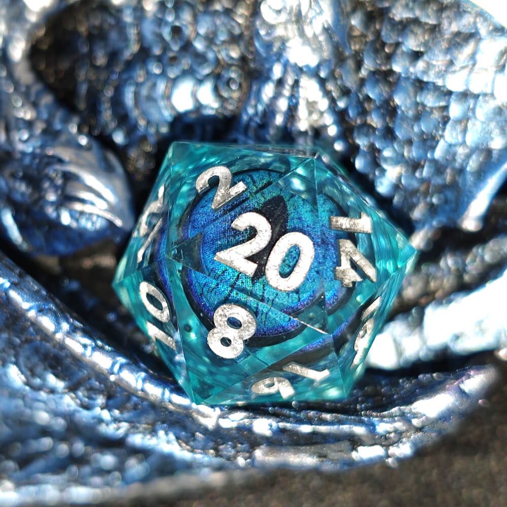 Sharp Edge Blue Dragon Eye Polyhedral Resin 7-Piece D&D Dice Set - Dice of Dragons