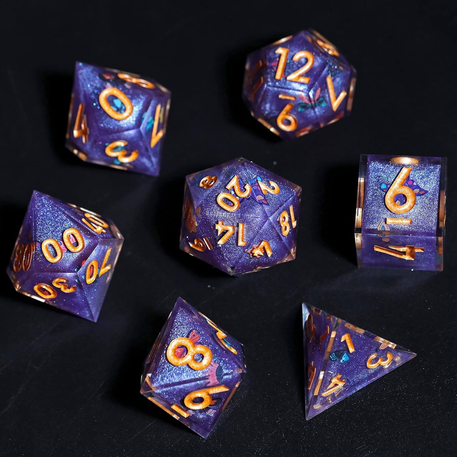 Sharp Edge Butterfly Polyhedral Resin 7-Piece D&D Dice Set - Dice of Dragons