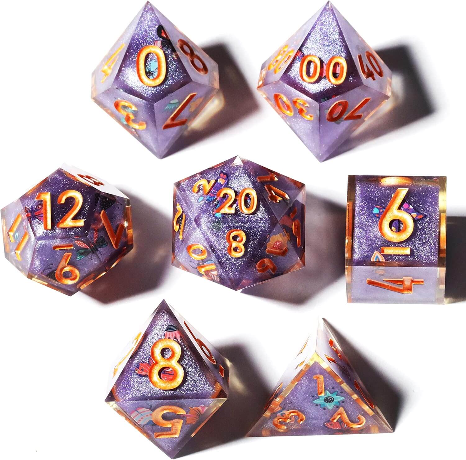 Sharp Edge Butterfly Polyhedral Resin 7-Piece D&D Dice Set - Dice of Dragons