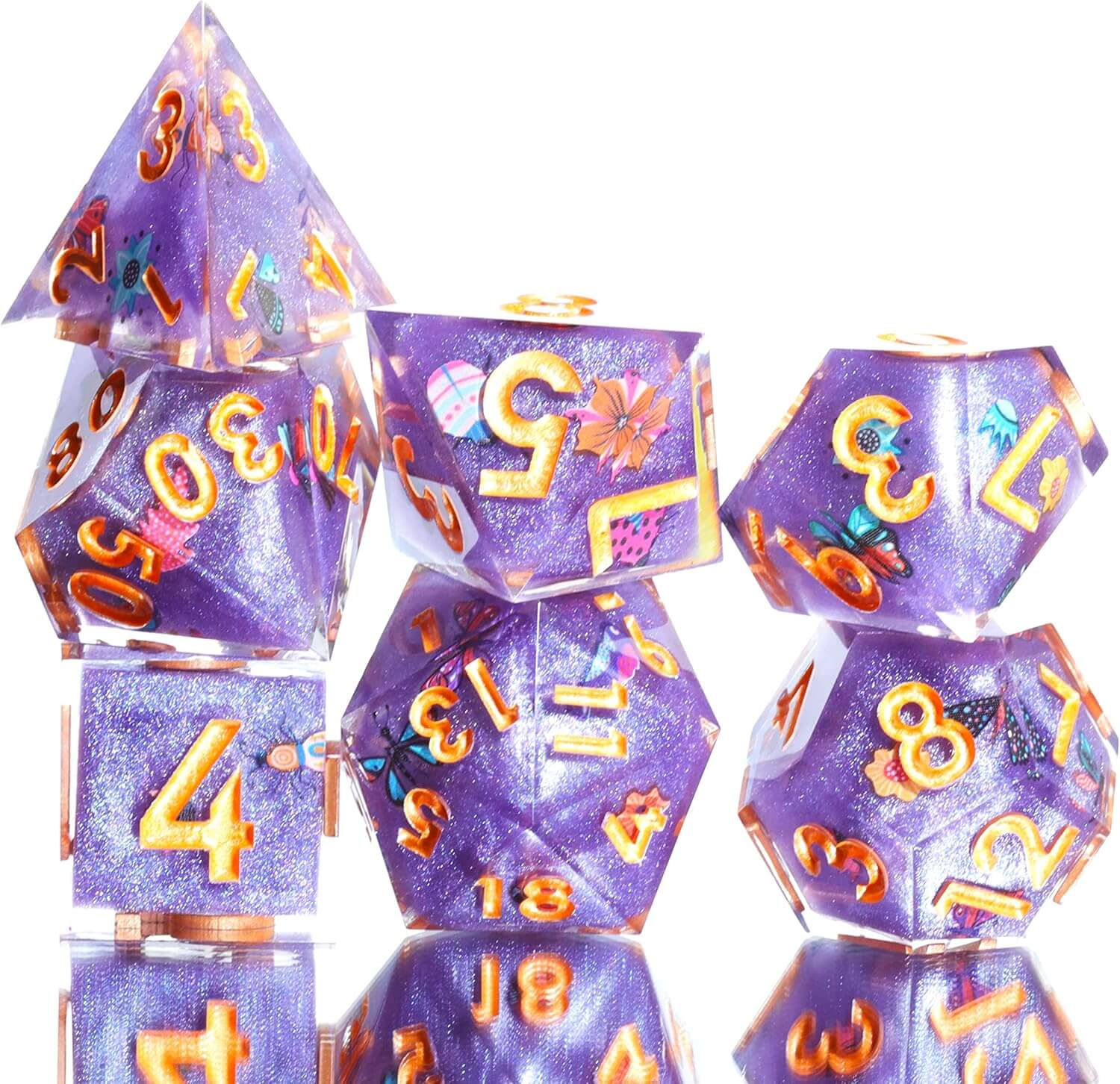 Sharp Edge Butterfly Polyhedral Resin 7-Piece D&D Dice Set - Dice of Dragons