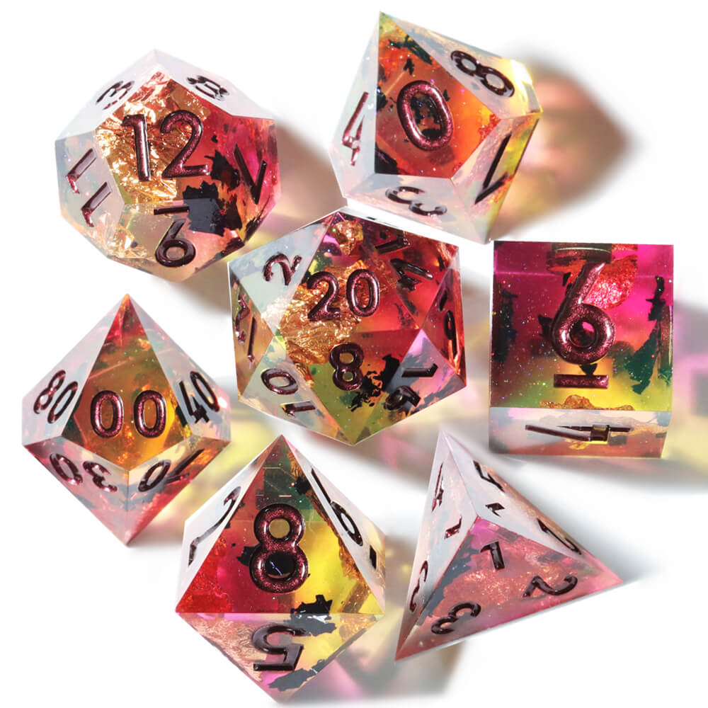 Sharp Edge Chaos Glow Polyhedral Resin 7-Piece D&D Dice Set - Dice of Dragons