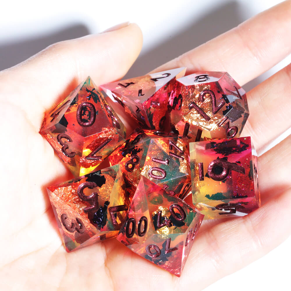 Sharp Edge Chaos Glow Polyhedral Resin 7-Piece D&D Dice Set - Dice of Dragons