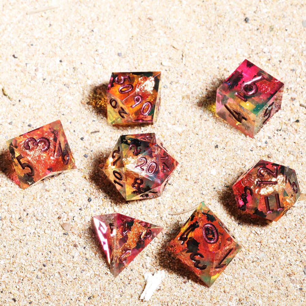 Sharp Edge Chaos Glow Polyhedral Resin 7-Piece D&D Dice Set - Dice of Dragons