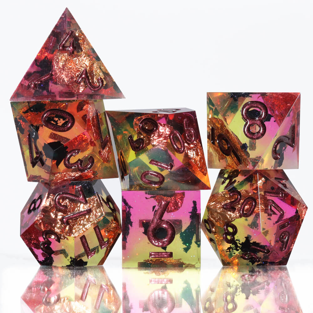 Sharp Edge Chaos Glow Polyhedral Resin 7-Piece D&D Dice Set - Dice of Dragons