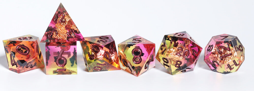 Sharp Edge Chaos Glow Polyhedral Resin 7-Piece D&D Dice Set - Dice of Dragons