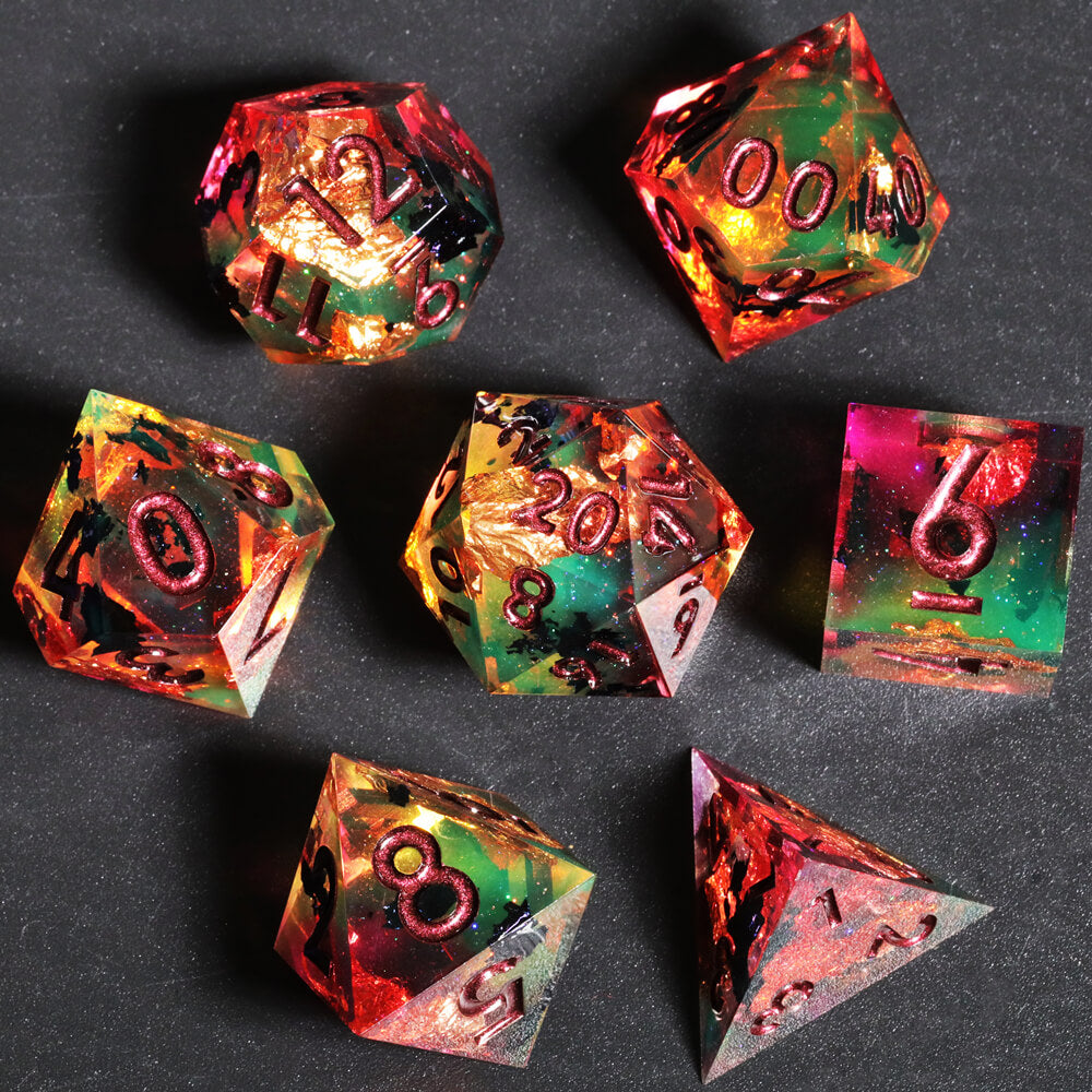 Sharp Edge Chaos Glow Polyhedral Resin 7-Piece D&D Dice Set - Dice of Dragons