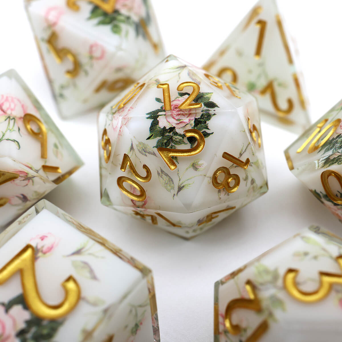 Sharp Edge 7-Piece Layered Flower DND Dice Set - Dice of Dragons