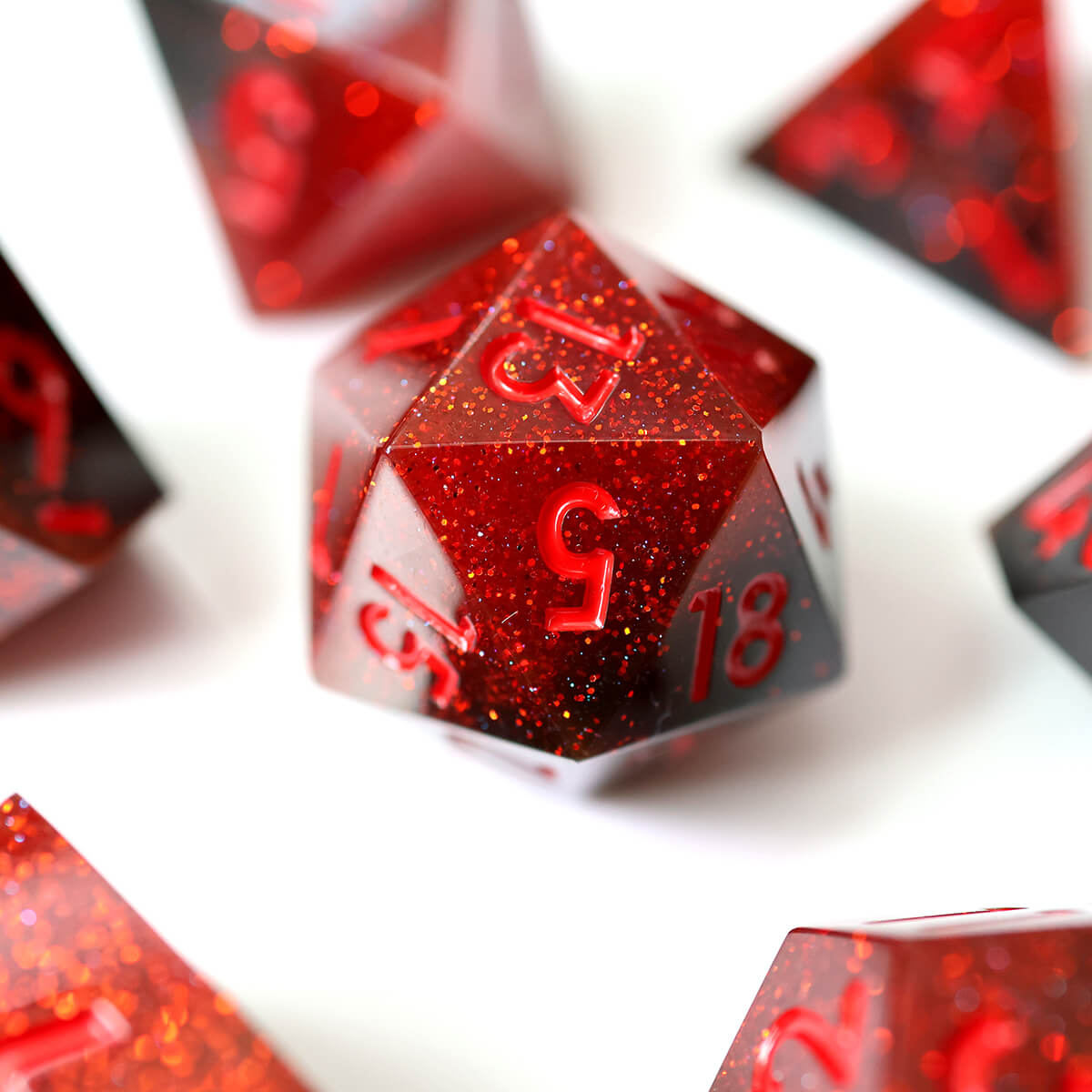 Sharp Edge 7-Piece Scarlet Magic DND Dice Set - Dice of Dragons