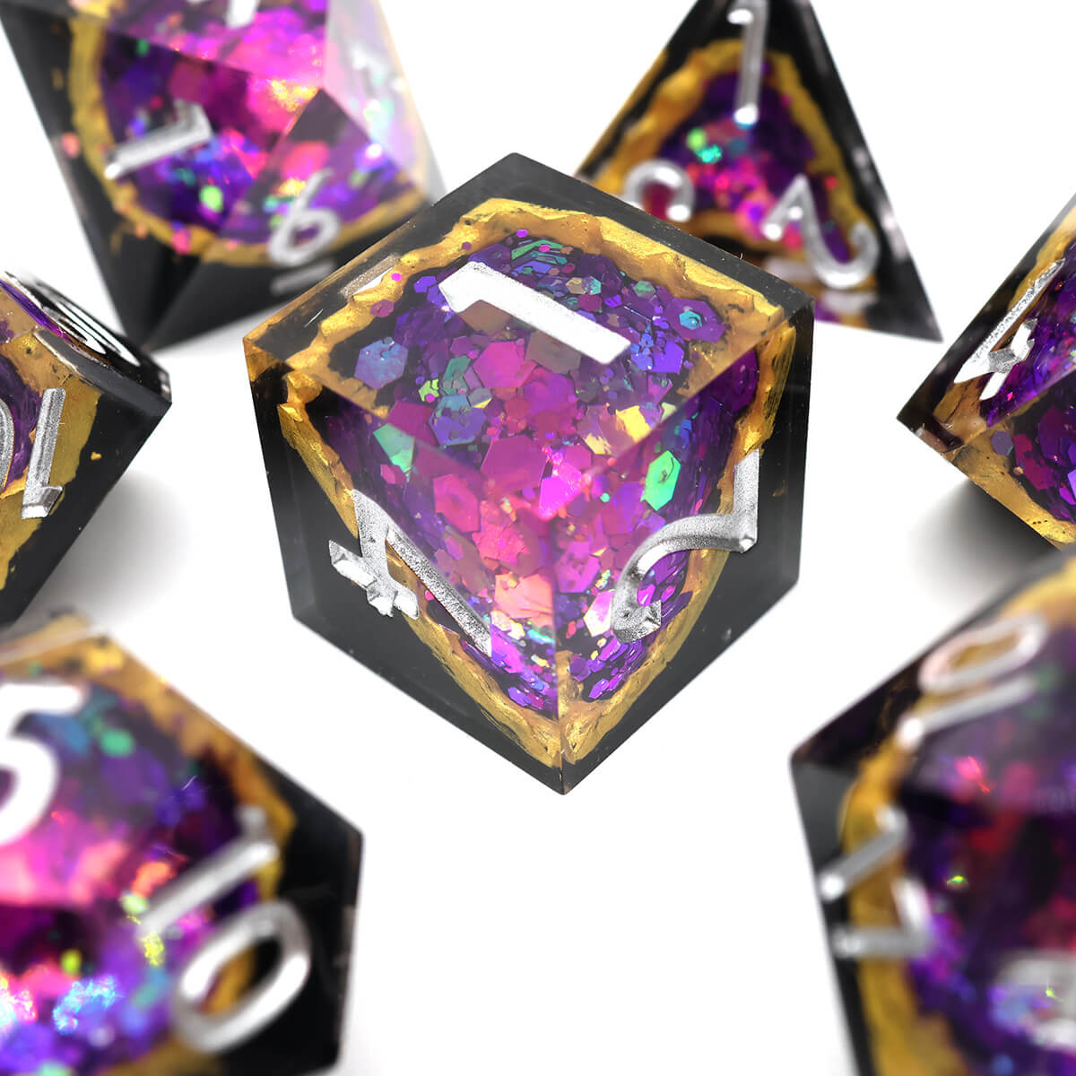 Sharp Edge 7-Piece Purple Geode DND Dice Set - Dice of Dragons