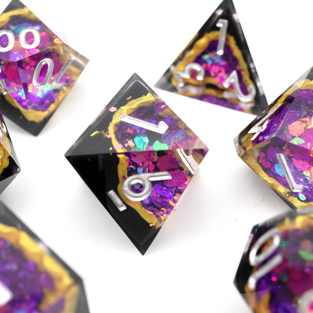 Sharp Edge 7-Piece Purple Geode DND Dice Set - Dice of Dragons