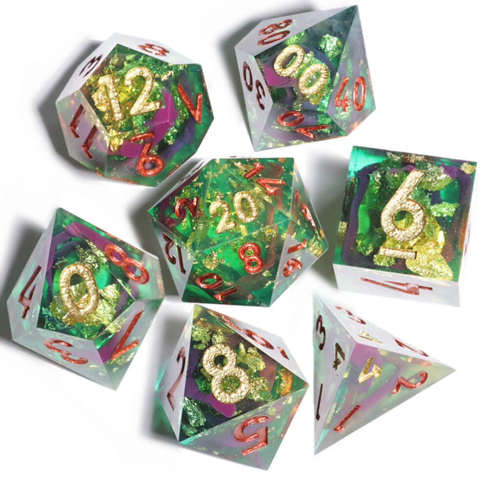 Sharp Edge Green Forest Polyhedral Resin 7-Piece D&D Dice Set - Dice of Dragons