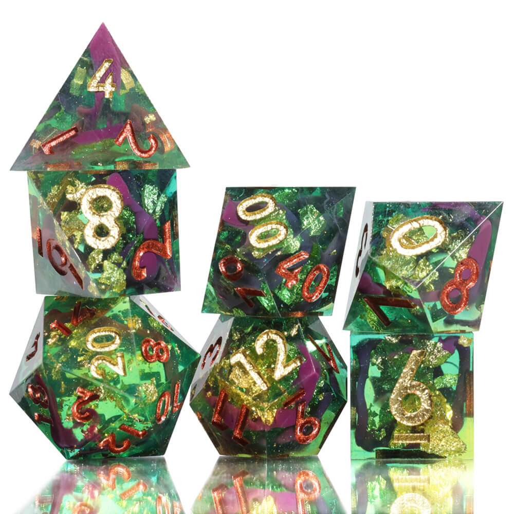 Sharp Edge Green Forest Polyhedral Resin 7-Piece D&D Dice Set - Dice of Dragons