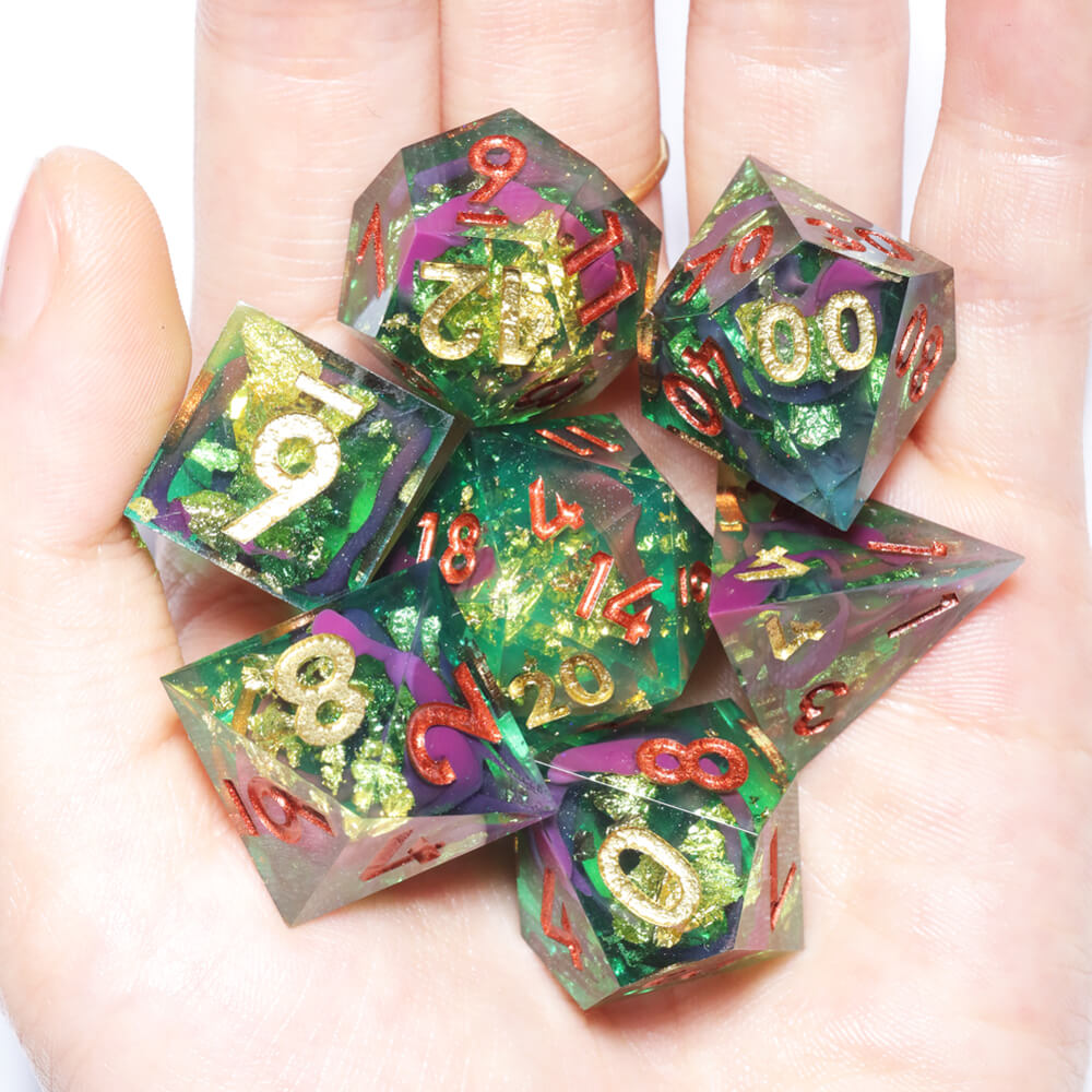 Sharp Edge Green Forest Polyhedral Resin 7-Piece D&D Dice Set - Dice of Dragons