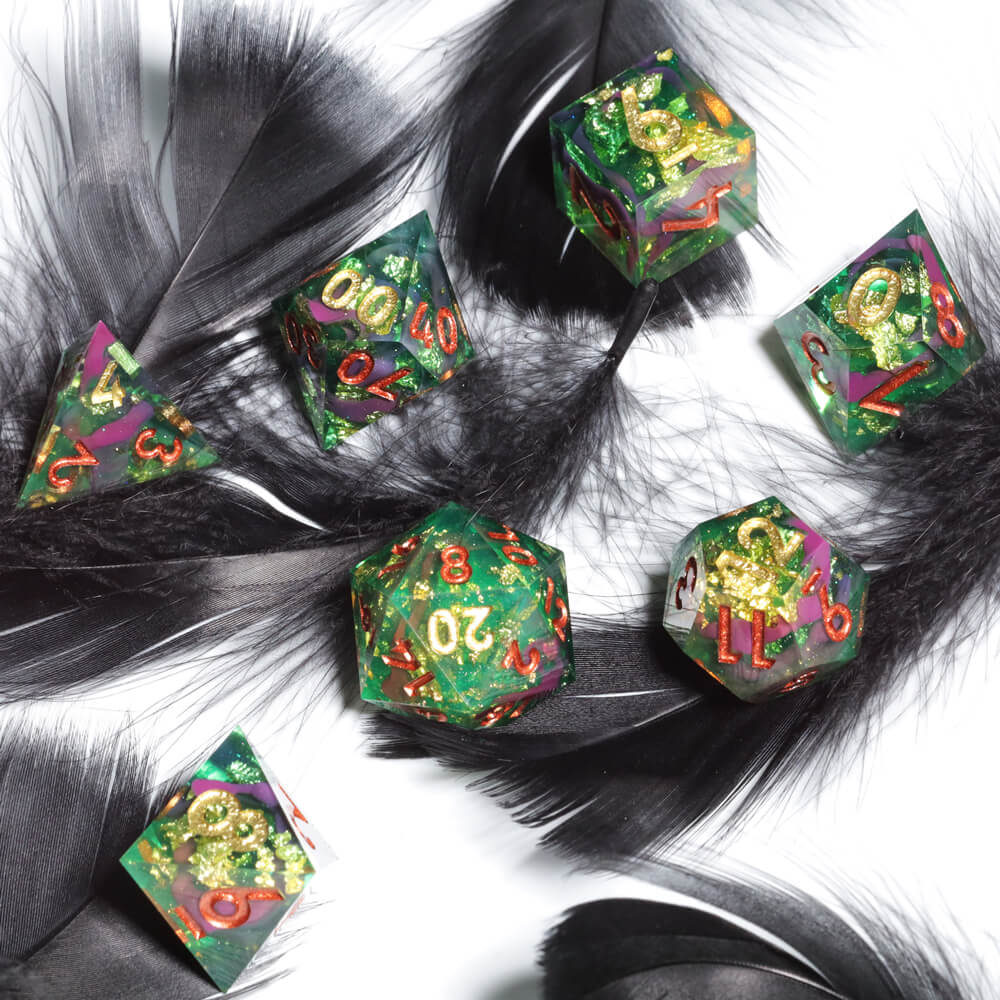 Sharp Edge Green Forest Polyhedral Resin 7-Piece D&D Dice Set - Dice of Dragons