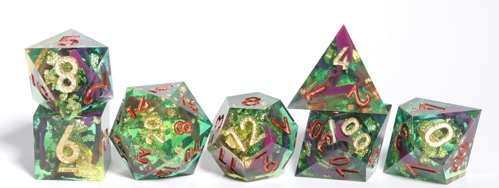 Sharp Edge Green Forest Polyhedral Resin 7-Piece D&D Dice Set - Dice of Dragons