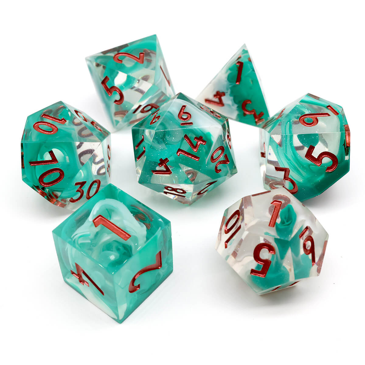 Sharp Edge Hurricane Style 7-Piece DND Dice Set - Dice of Dragons