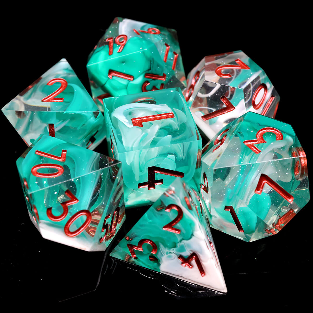 Sharp Edge Hurricane Style 7-Piece DND Dice Set - Dice of Dragons