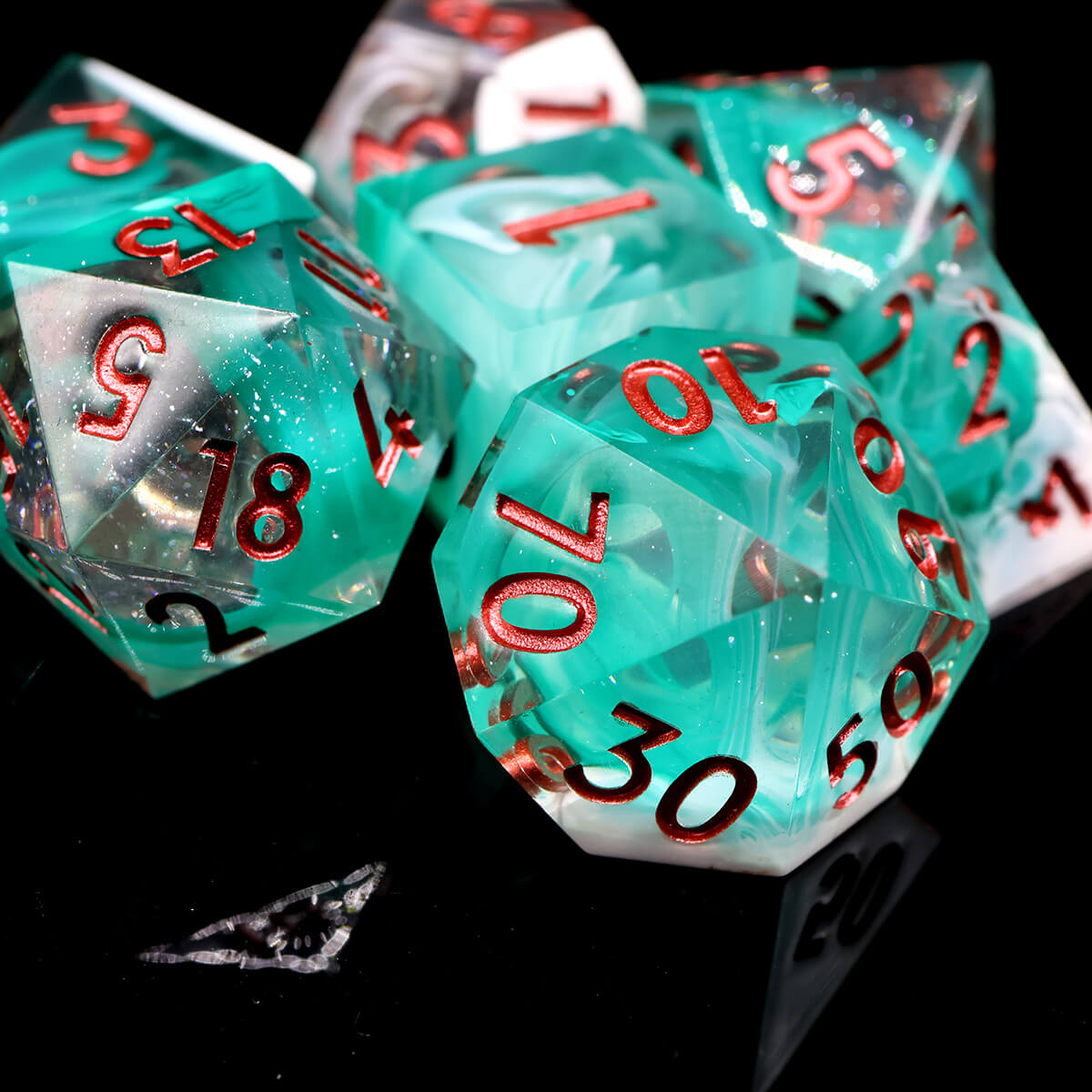 Sharp Edge Hurricane Style 7-Piece DND Dice Set - Dice of Dragons