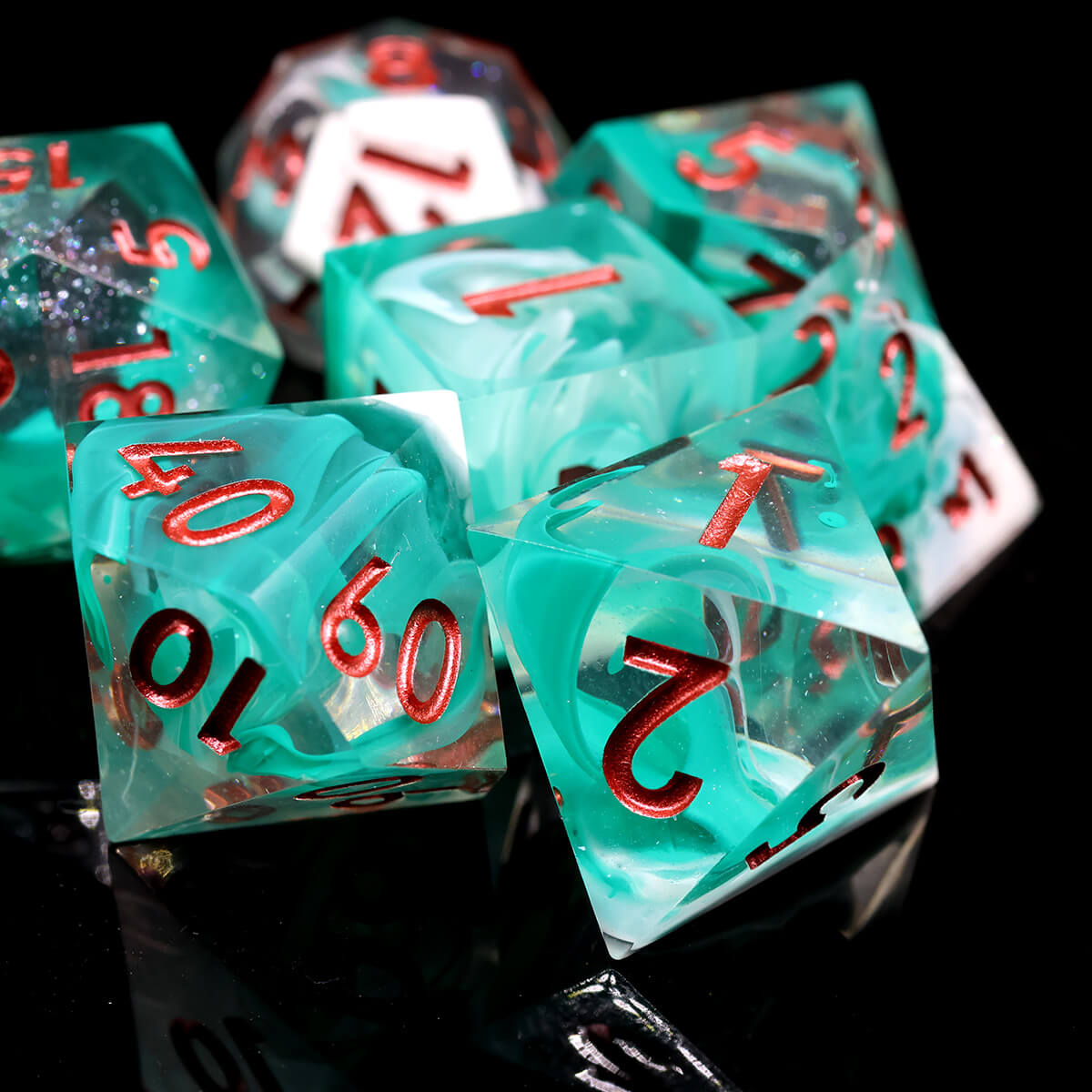 Sharp Edge Hurricane Style 7-Piece DND Dice Set - Dice of Dragons