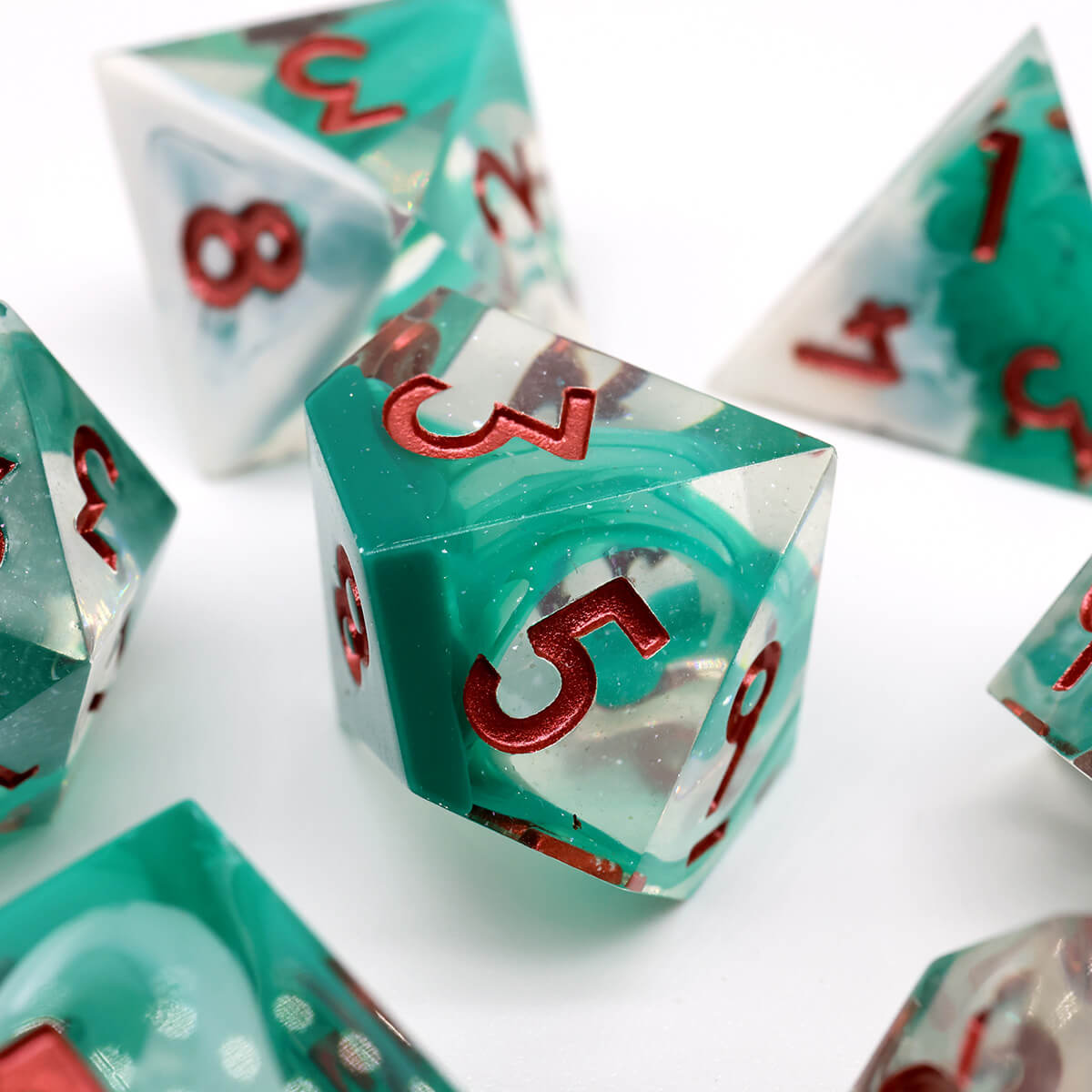 Sharp Edge Hurricane Style 7-Piece DND Dice Set - Dice of Dragons