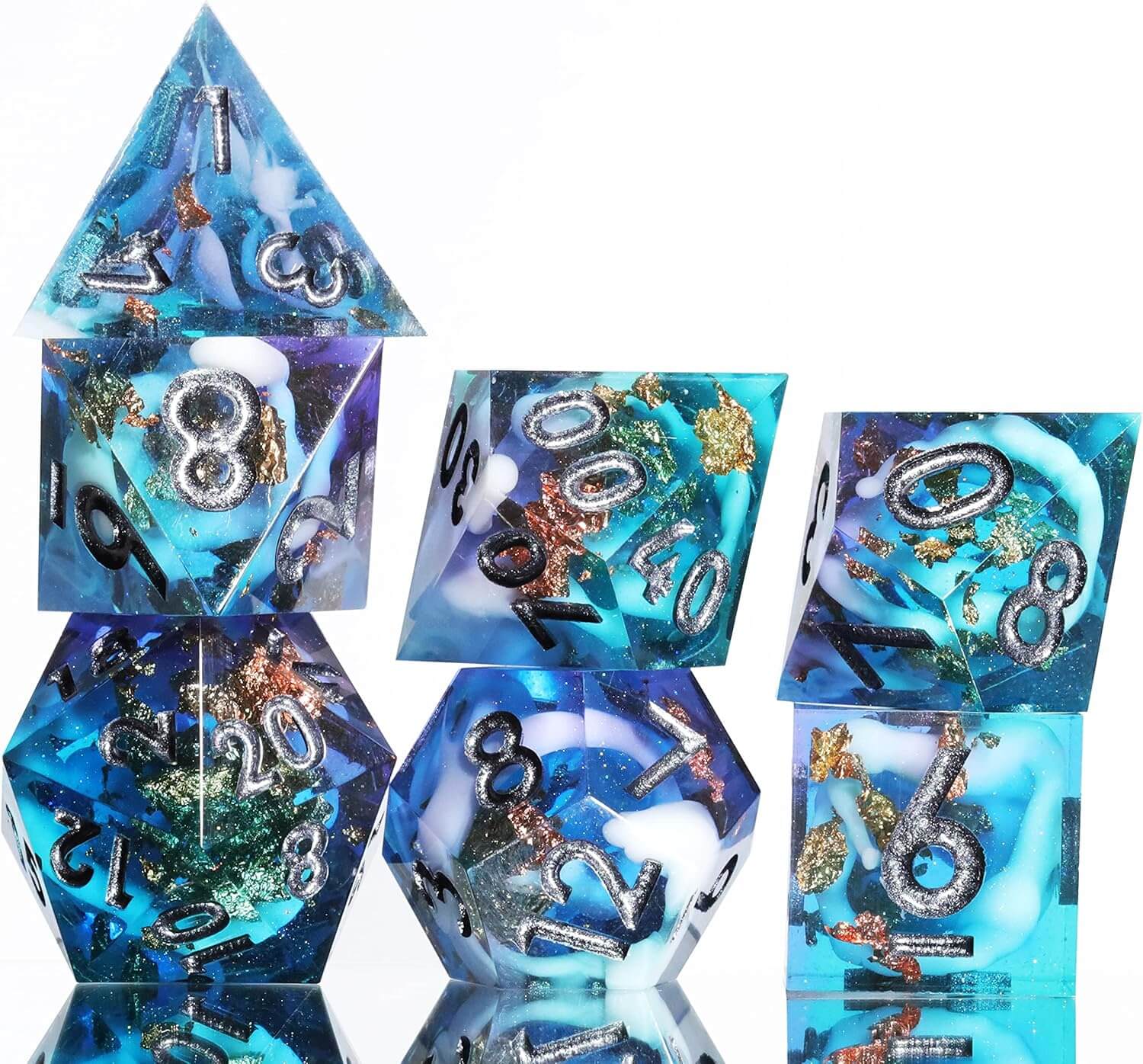 Sharp Edge Ice Age Polyhedral Resin 7-Piece D&D Dice Set - Dice of Dragons