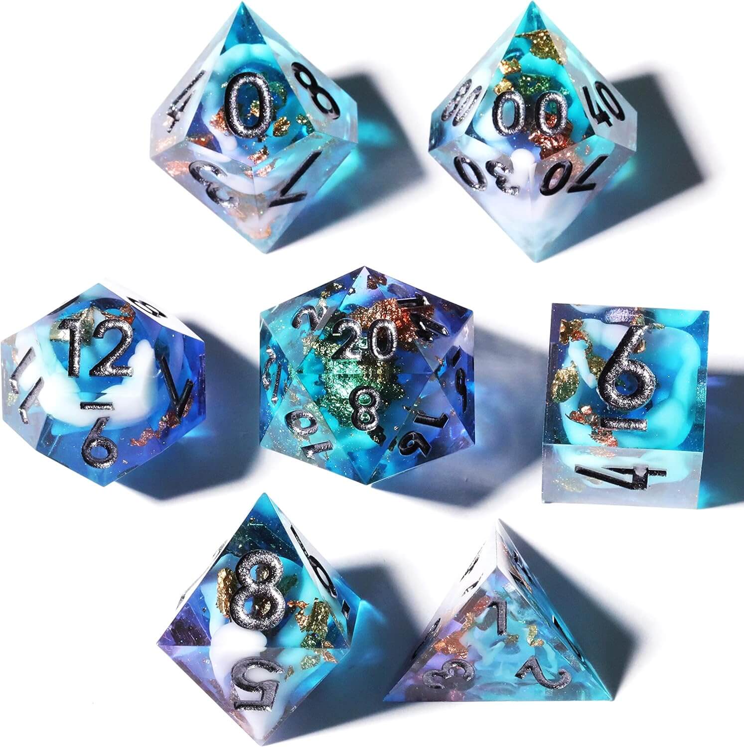 Sharp Edge Ice Age Polyhedral Resin 7-Piece D&D Dice Set - Dice of Dragons