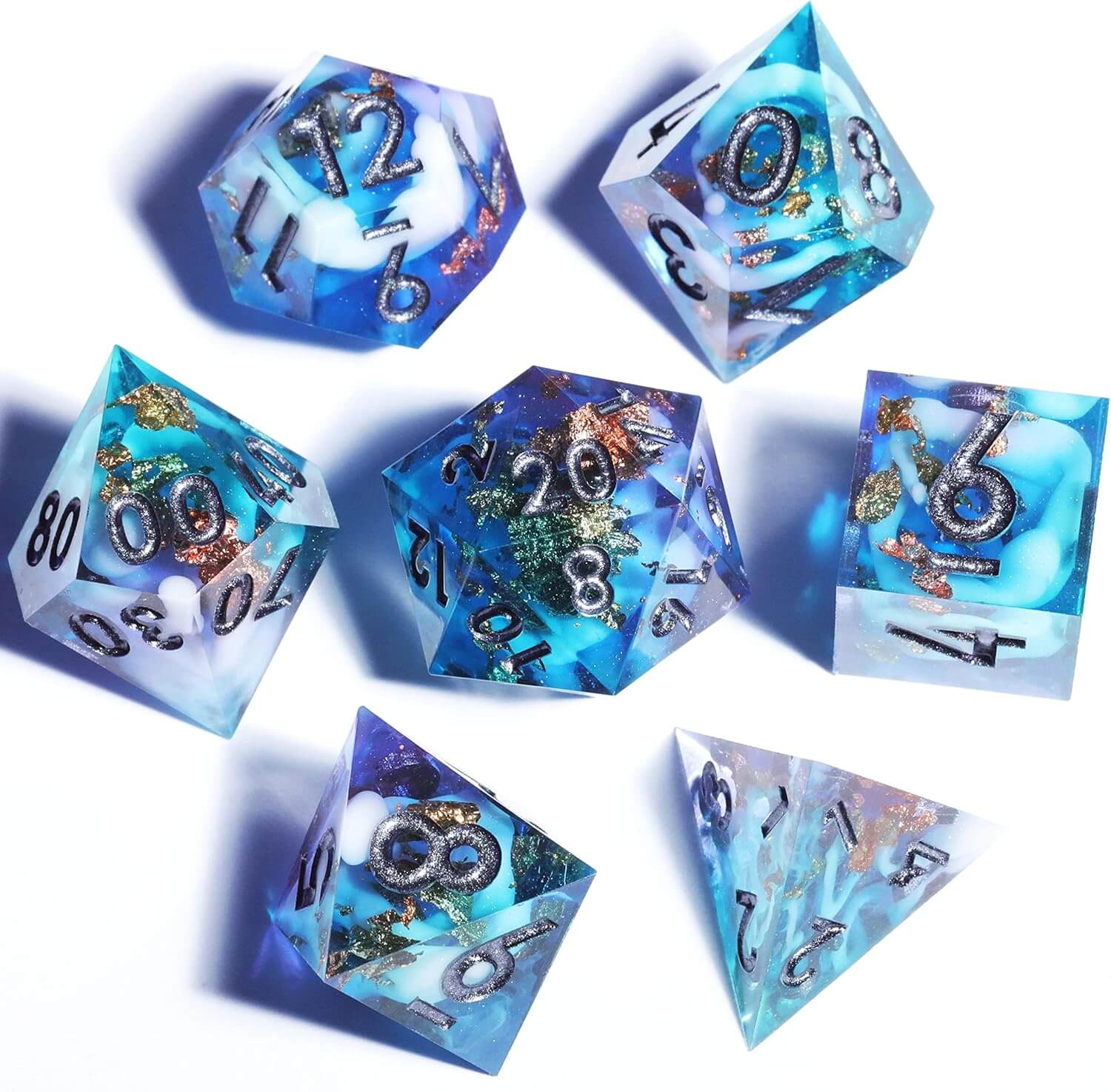 Sharp Edge Ice Age Polyhedral Resin 7-Piece D&D Dice Set - Dice of Dragons