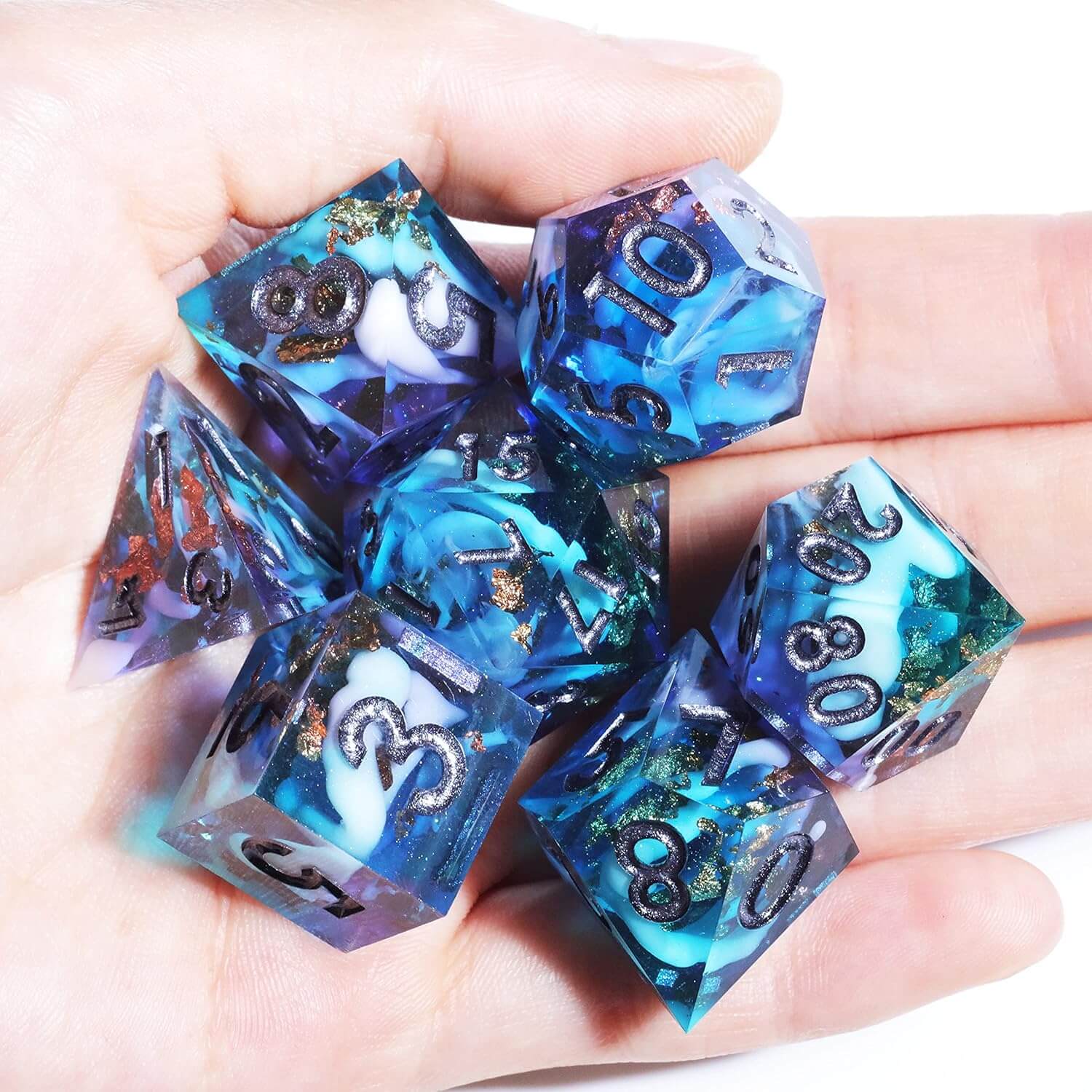 Sharp Edge Ice Age Polyhedral Resin 7-Piece D&D Dice Set - Dice of Dragons