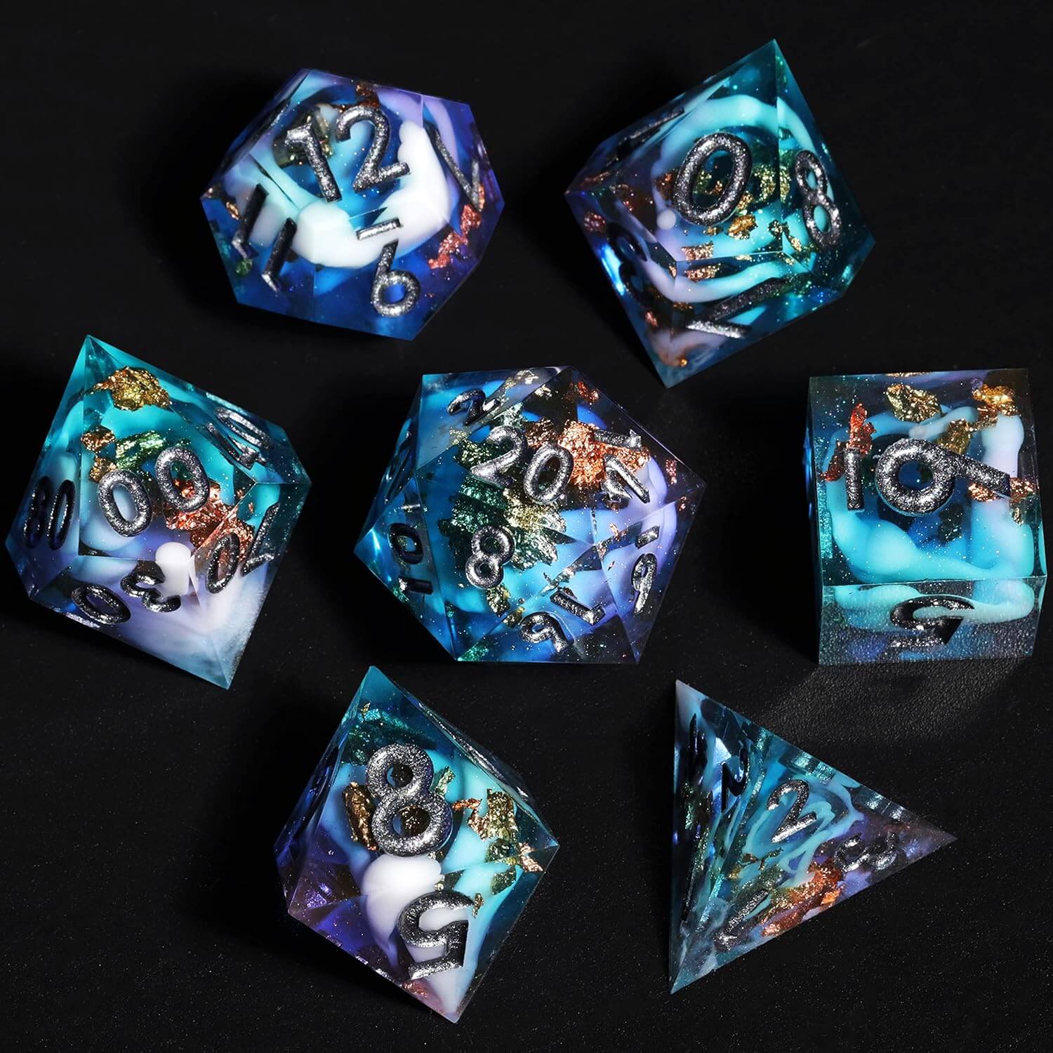 Sharp Edge Ice Age Polyhedral Resin 7-Piece D&D Dice Set - Dice of Dragons