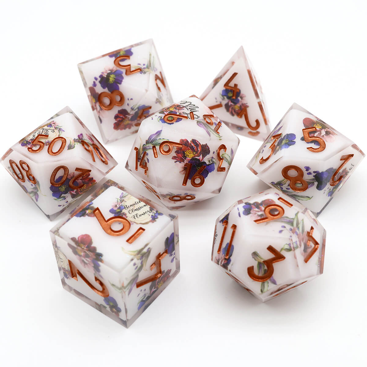 Sharp Edge Layered Flower 7-Piece DND Dice Set - Dice of Dragons