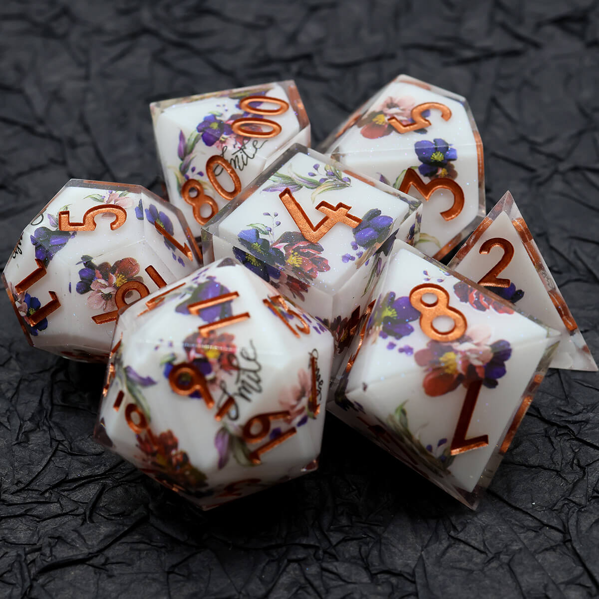 Sharp Edge Layered Flower 7-Piece DND Dice Set - Dice of Dragons