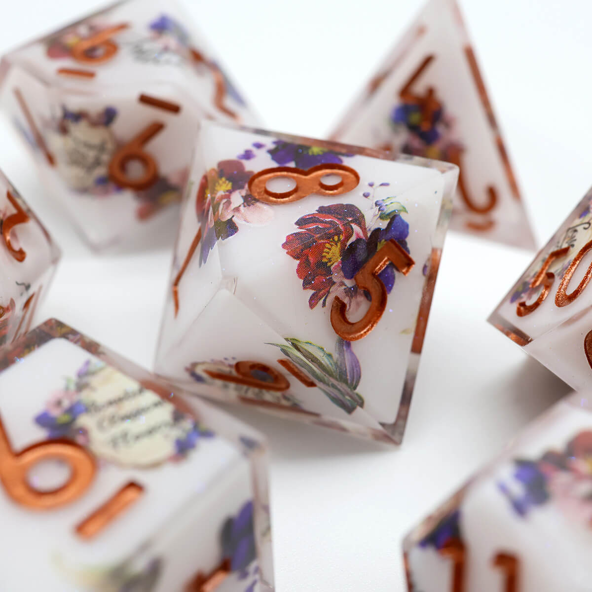 Sharp Edge Layered Flower 7-Piece DND Dice Set - Dice of Dragons