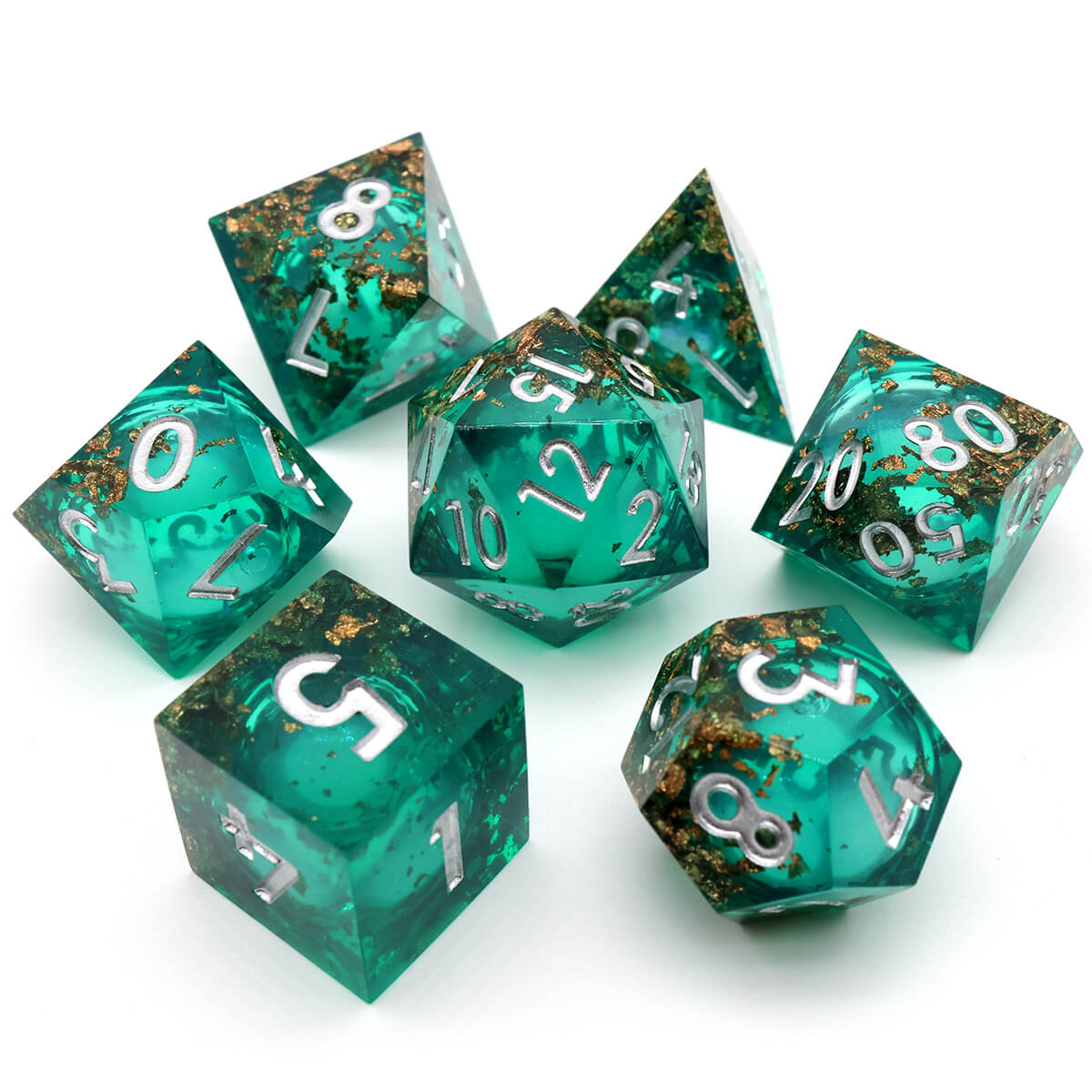 Sharp Edge Liquid Core 7-Piece DND Dice Set - Dice of Dragons