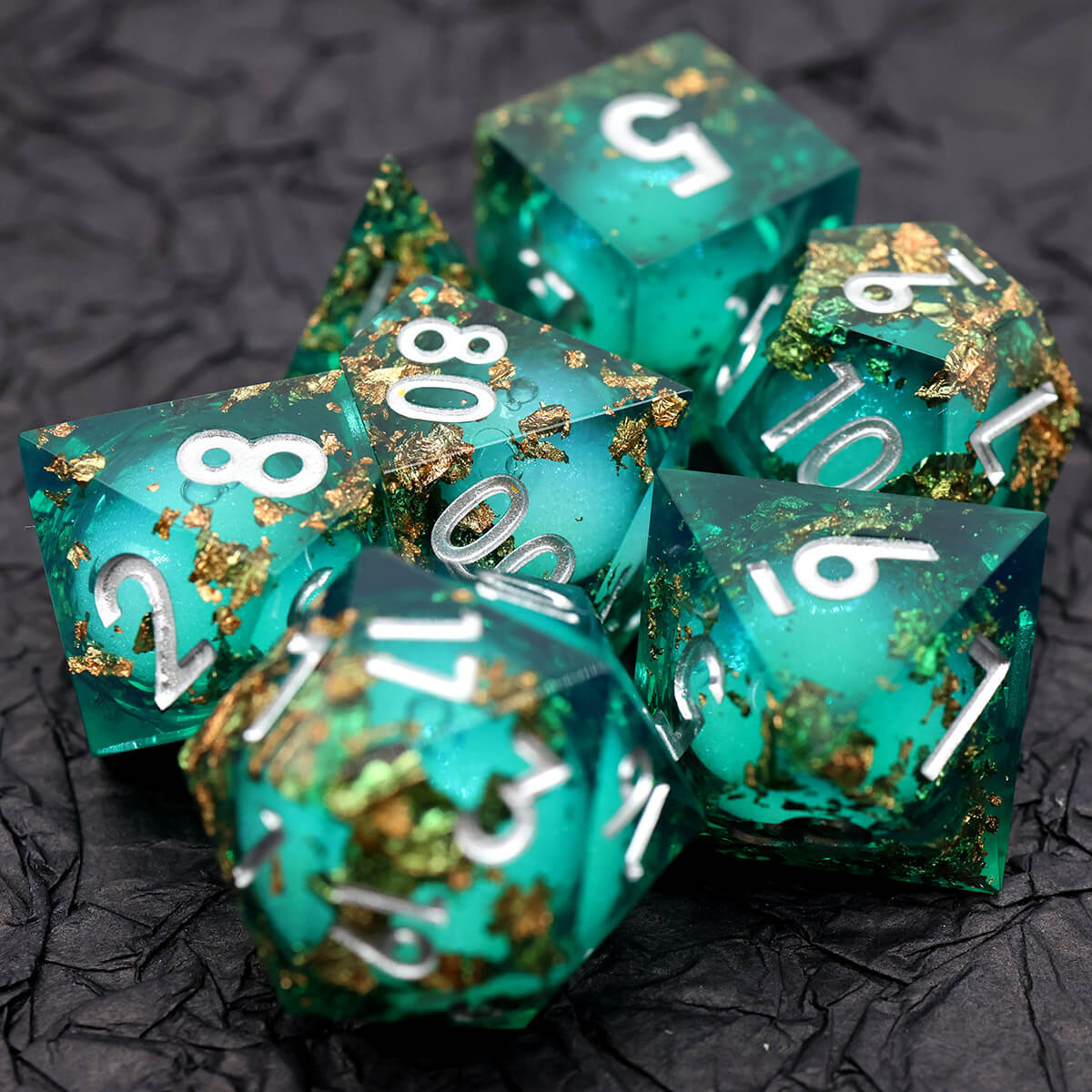 Mint 2024 Mocha 7-piece Handmade Sharp-edged Dice Set