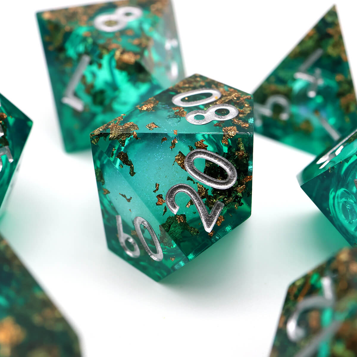 Sharp Edge Liquid Core 7-Piece DND Dice Set - Dice of Dragons