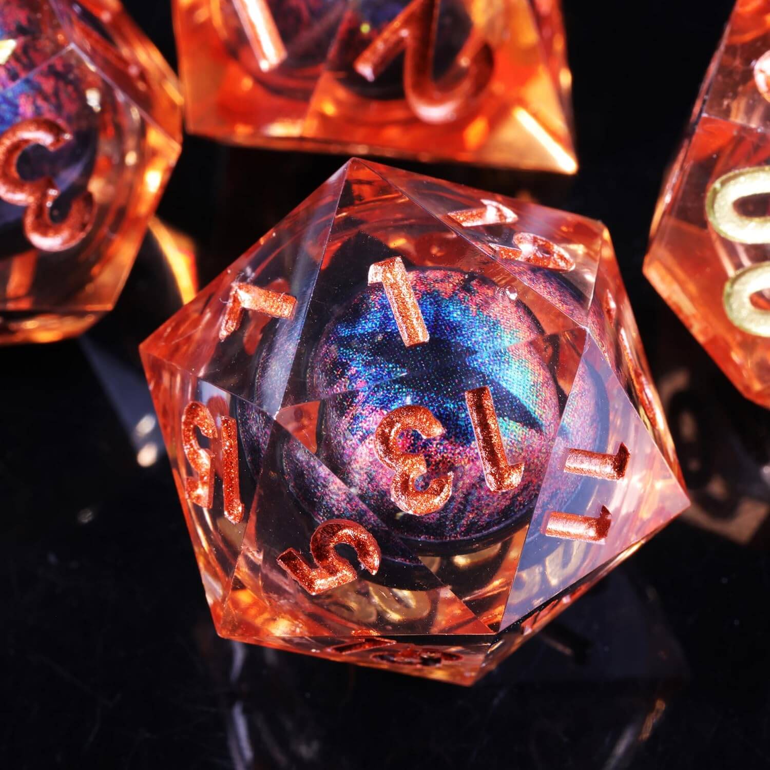 Sharp Edge Liquid Dragon Eye Polyhedral Resin 7-Piece D&D Dice Set - Dice of Dragons