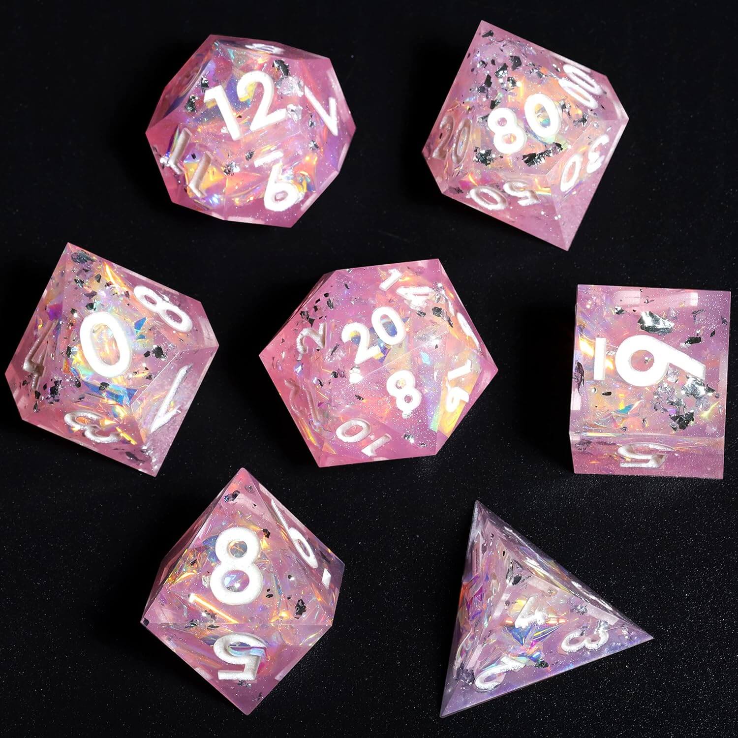 Sharp Edge Peachy Galaxy Polyhedral Resin 7-Piece D&D Dice Set - Dice of Dragons