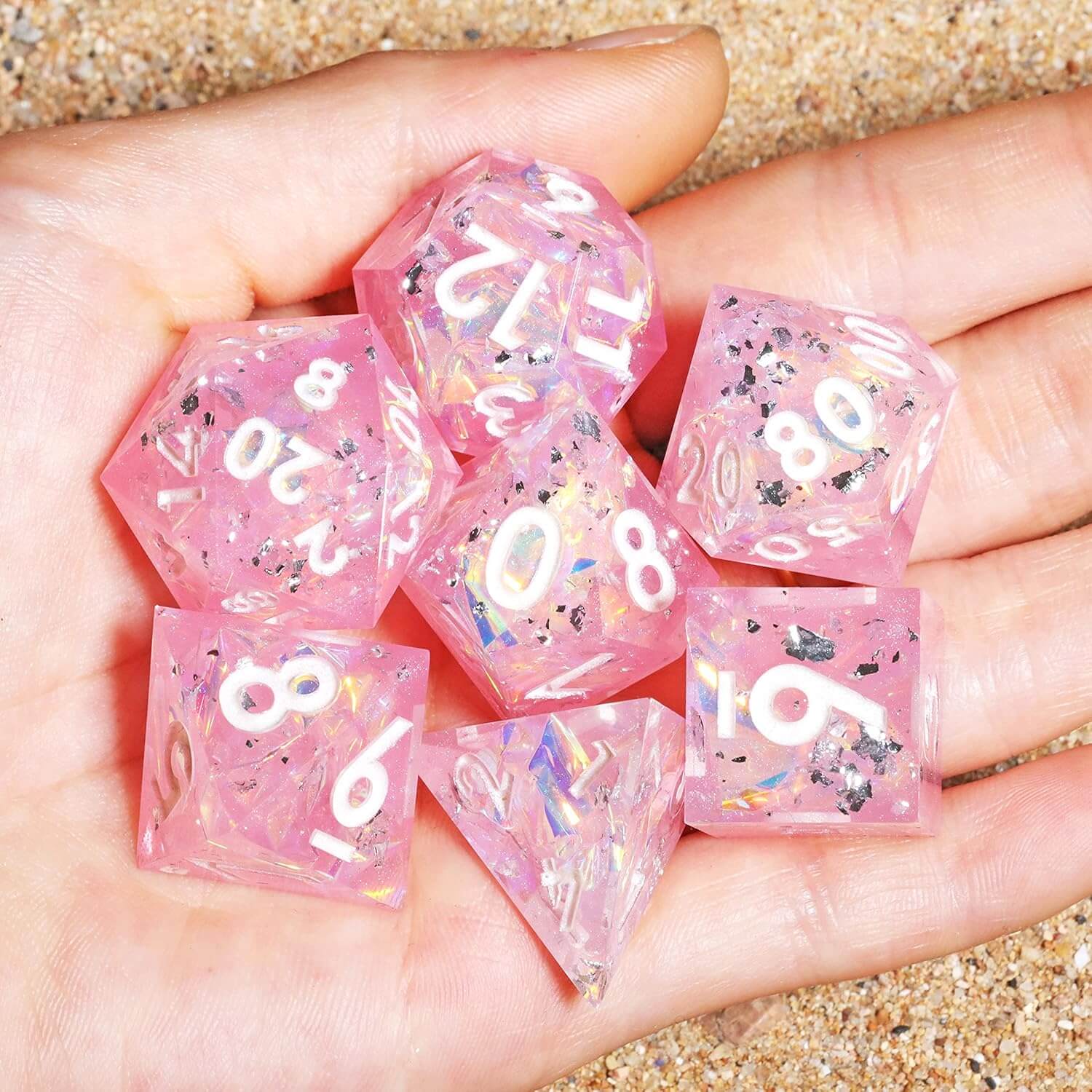 Sharp Edge Peachy Galaxy Polyhedral Resin 7-Piece D&D Dice Set - Dice of Dragons