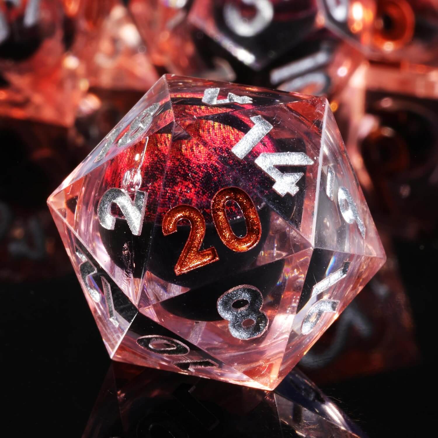 Sharp Edge Red Dragon Eye Polyhedral Resin 7-Piece D&D Dice Set - Dice of Dragons